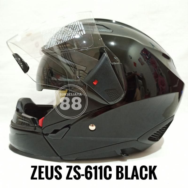 Zeus ZS-611C Black Helm Modular Double Visor ZS611C Full Face Half Face