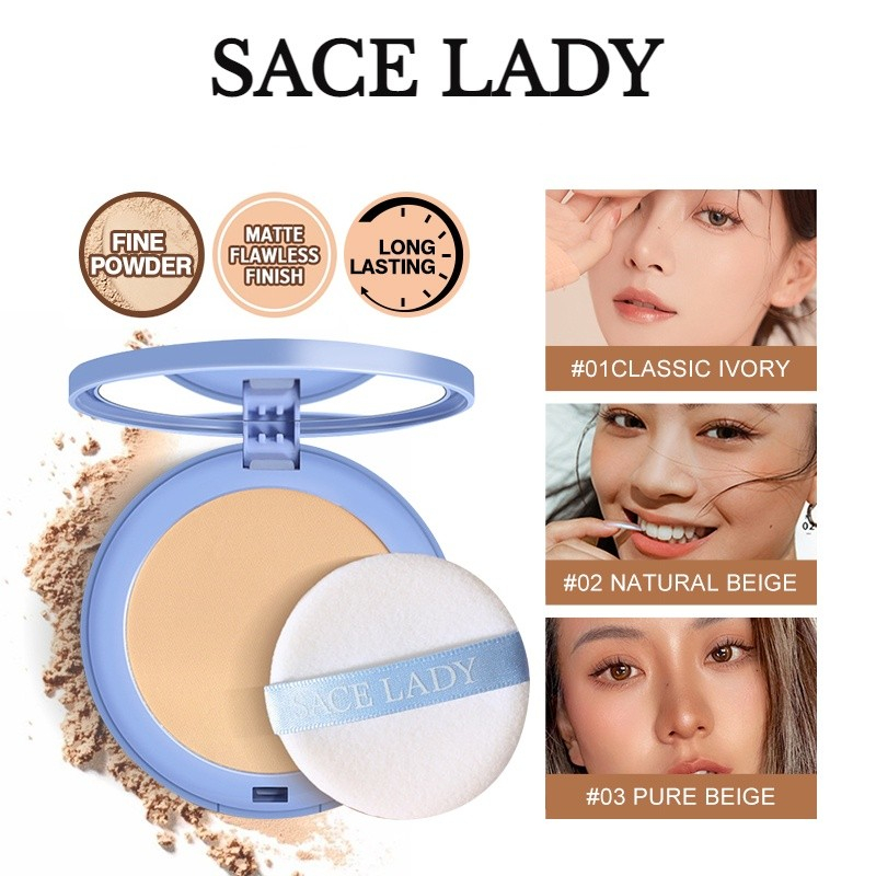 SACE LADY Oil Control Face Powder Tahan Air Bedak Tabur Makeup Bedak Ringan Tahan Lama Halus Ringan Dengan Cermin + Puff