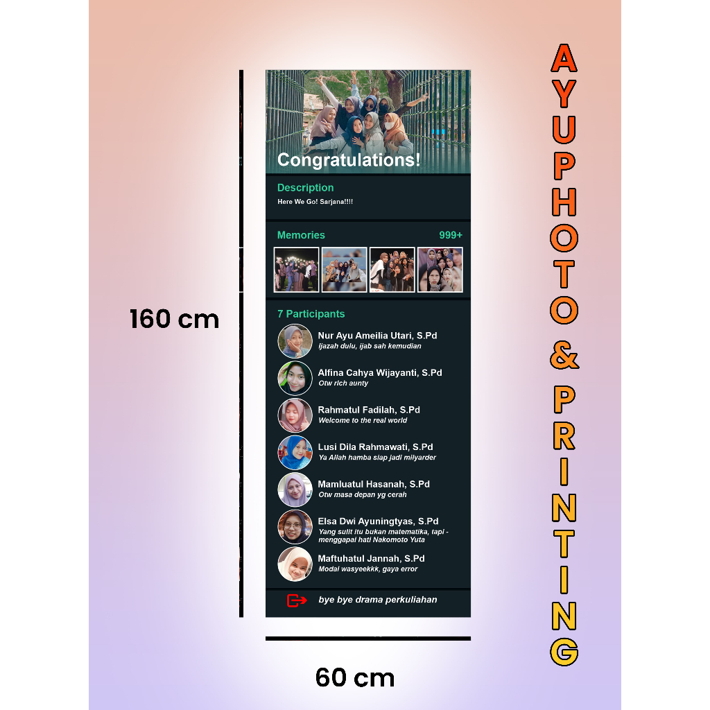 MURAH, BANNER WISUDA TEMA WHATSAPP (WA) - 160X60 CM - FREE DESAIN