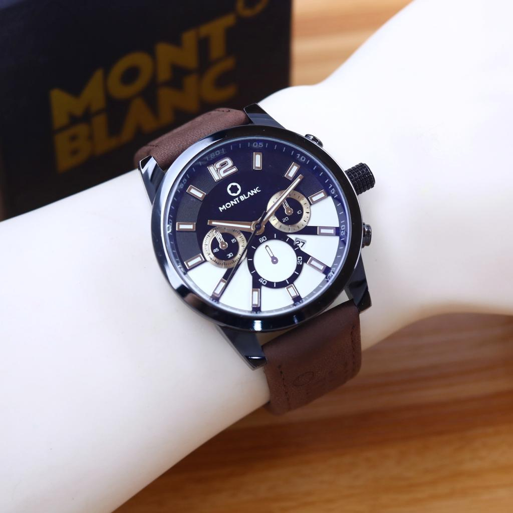 Sale  Jam Tangan Pria Montblanc M2650Ui Tanggal Aktif Tali Kulit Free Box Original & Baterai Cadanga