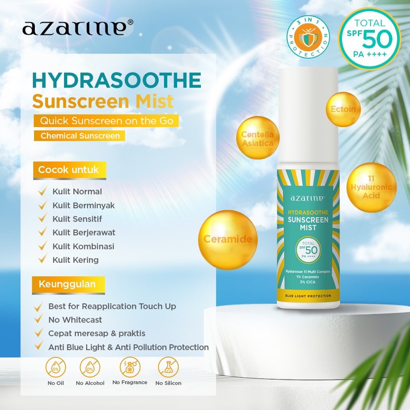Azarine Hydrasoothe Sunscreen Mist Spray 60ml Original BPOM COD Sun Screen Sumblock 60 ml