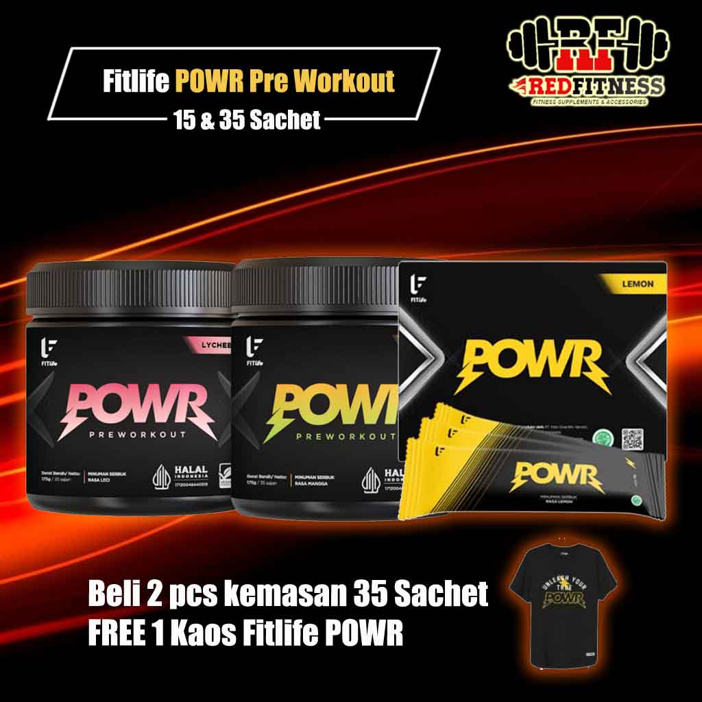 Fitlife POWR 1 Box (15 Sachet) &amp; 35 Serving (175gr) Pre Workout / Fit Life Suplemen Penambah Tenaga &amp; Power