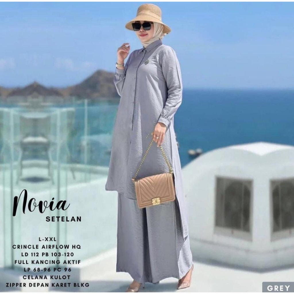 Novia Setelan Wanita Terbaru Bahan Cringkel Sett Busui Friendly Jumbo LD 110-120 Fit XL-XXL Baju Kondangan Cewek Kekinian Outfit Cantik Pakaian Muslim Wanita Fashion Wanita BIg Size