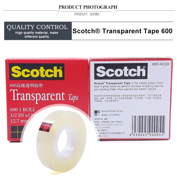 KTMSTORE Scotch 600 Tansparent Tape 3M Isolasi - 1/2&quot; x 36Y bening kuat