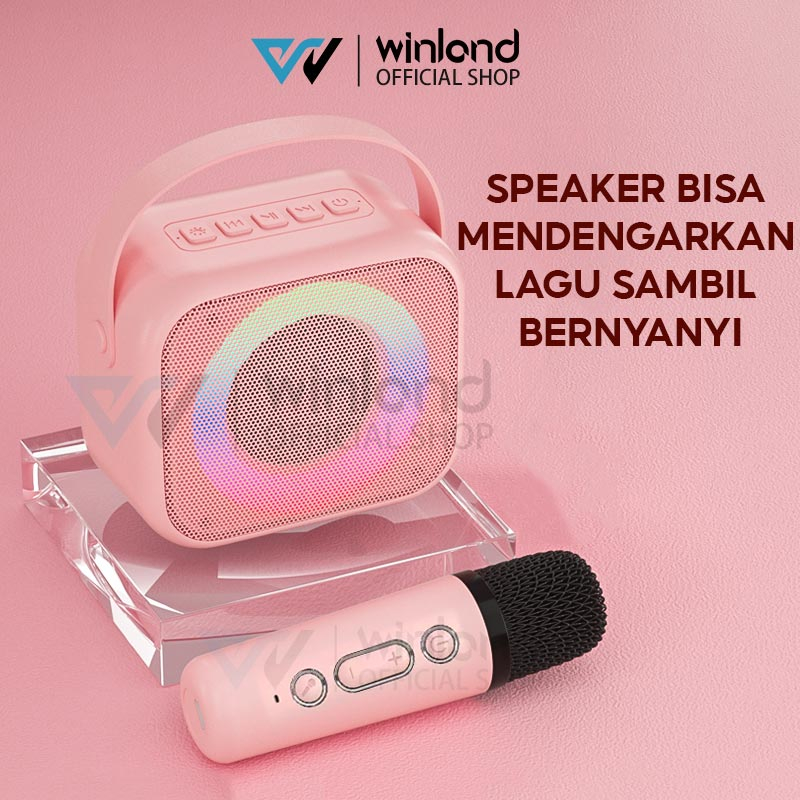 Winland 1 MIC speaker bluetooth karaoke 1SET  Wireless 2 Warna  (Dapat terhubung ke HP/TV,Komputer)-1