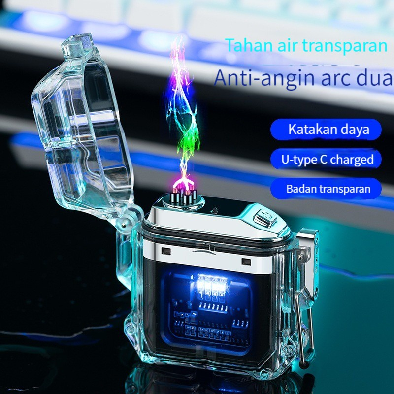 Korek Api Elektrik Fingerprint Touch Sensor LED Display HY6051 Transparan Shell Tahan Air Pulsa Elek