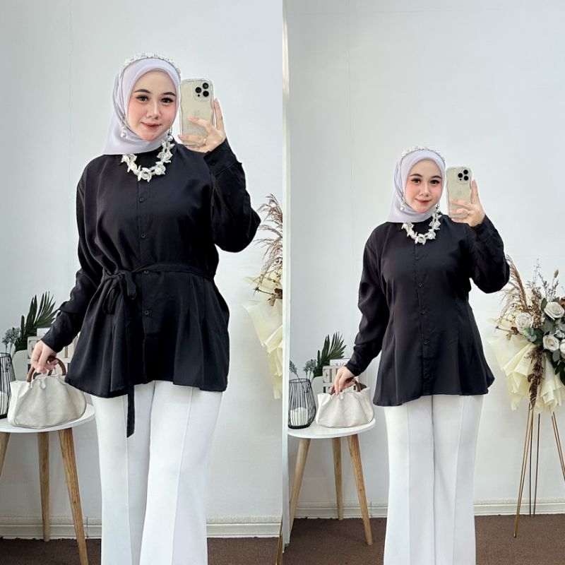 Alexa Blouse Basic Kemeja Wanita Polos Lengan Panjang Kemeja Kantor