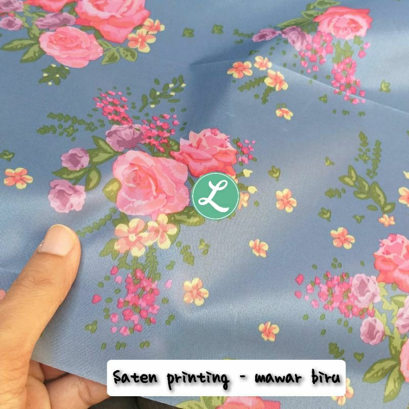 SATEN PRINTING BUNGA MAWAR / BAHAN TAS LIPAT