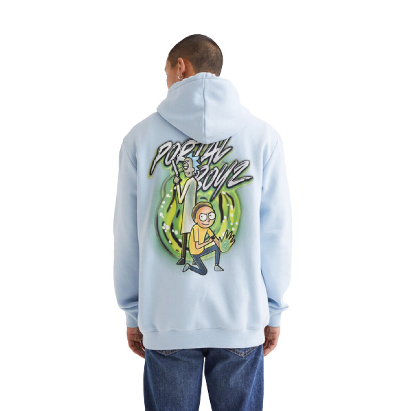 (8.8) Hoodie H&amp;M Rick and Morty Portal Boyz Light Blue Sweater HnM Pria Wanita