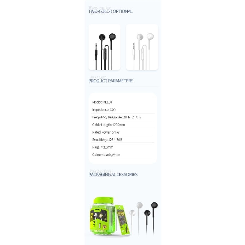 Foomee MEE+ ME100 Super Bass Wired Earphones 3.5mm Audio Jack