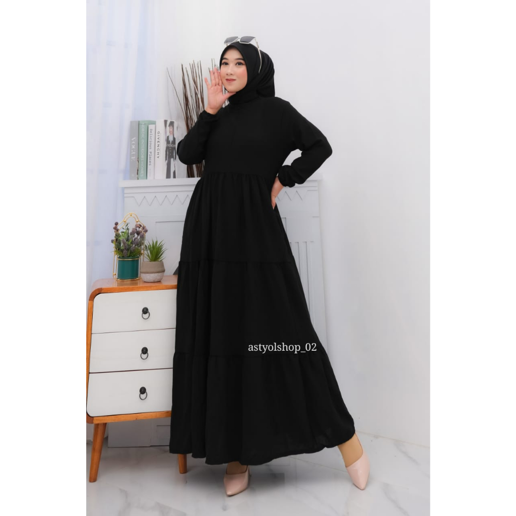 Rempel Susun Tali Bahan Crinkle Airflow / Pakaian Muslimah Terbaru / Gamis Wanita Terlaris