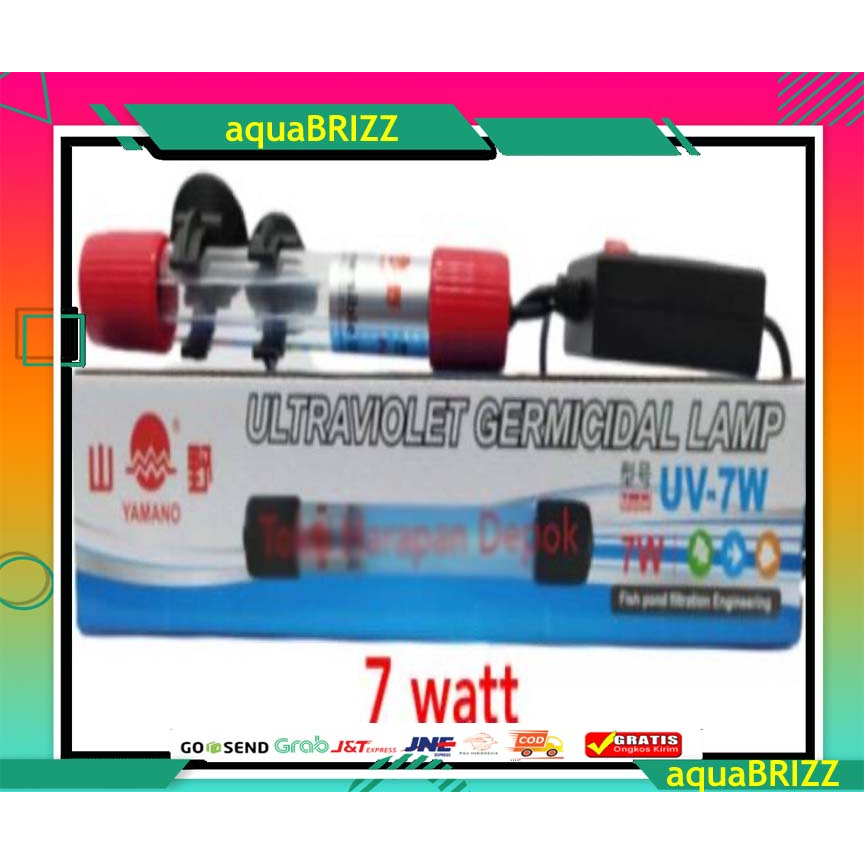 Lampu UV YAMANO 7 watt 7W W celup chamber filter kolam ikan aquarium ultraviolet pembersih lumut