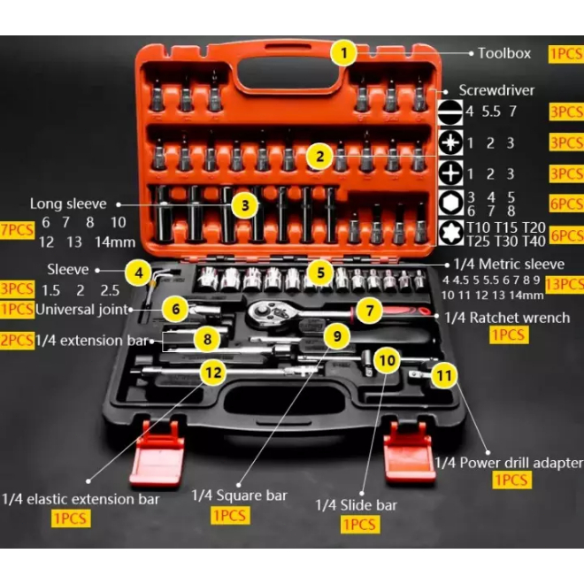 REAIM 53 pcs Socket Wrench Pas Socket Set (1/4 &quot;) Car Repair Tool Kunci Sok Set Full Lengkap Socket Tool