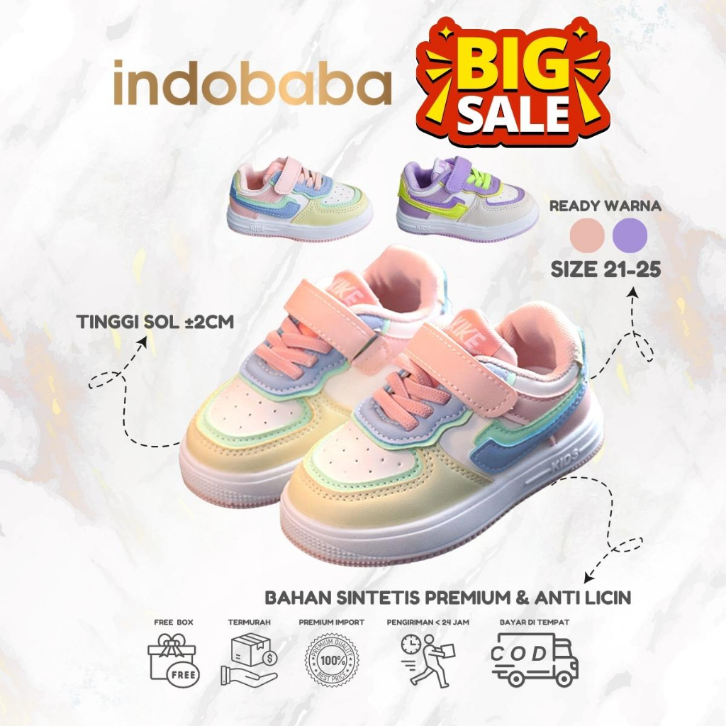 indobaba Sepatu Anak Perempuan Sneakers Anak Import Sport Canvas Unisex Warna Purple Pink 1-7 Tahun S123