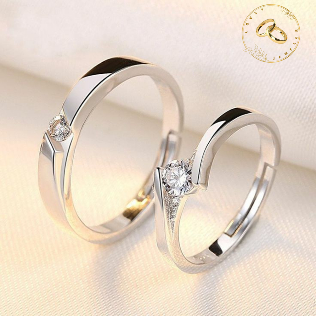 Cincin Couple Tunangan Ukir Nama Emas Putih Asli