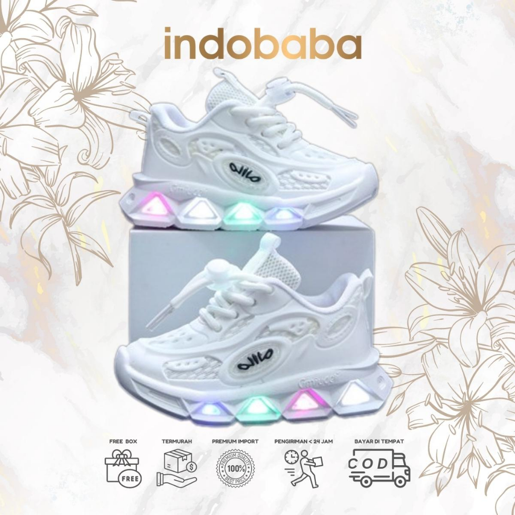 indobaba Sepatu Anak Perempuan Sneakers Anak Led Import Premium High Quality 1-7 Tahun S170