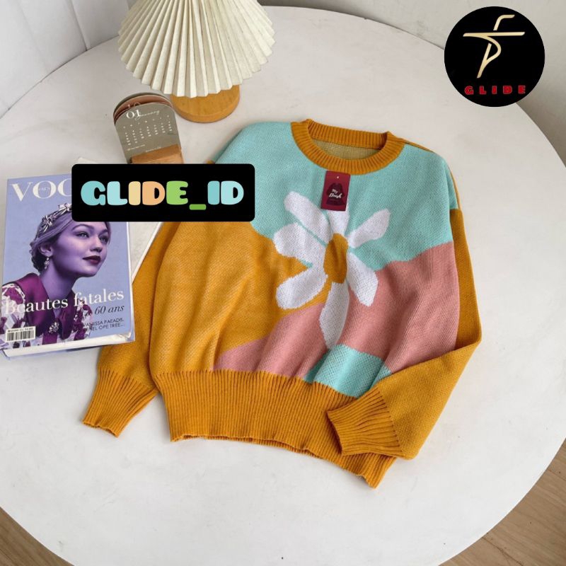 Erina Flower Sweater Rajut Wanita Motif Bunga