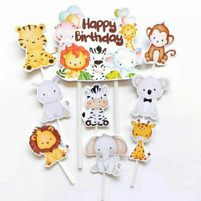 cake topper hiasan kue ulang tahun motif karakter baby zoo animal / bayi binatang