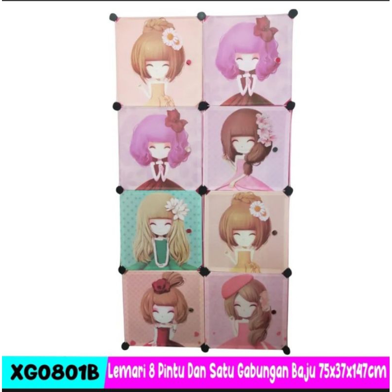 Lemari Pakaian Plastik Portabel Karakter 8 Pintu Karakter