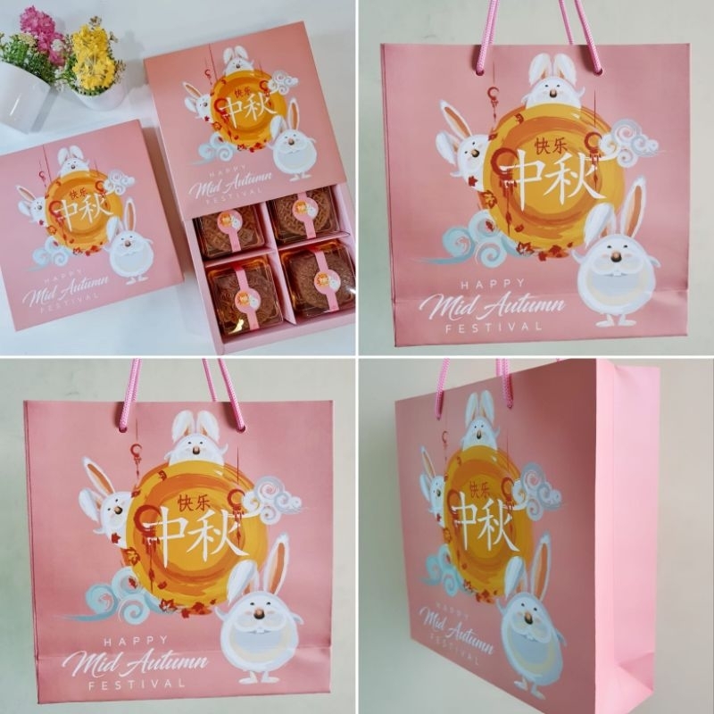 

PAHE DUS MOONCAKE 100 GR SEKAT 4 " PINK RABBIT " ( 1 Pack isi 5 set dus & paperbag )