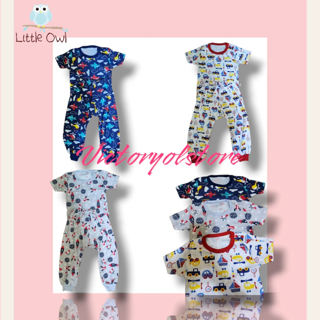 Little Owl Piyama / Setelan Baju Oblong Pendek Kancing Bahu + Celana Panjang