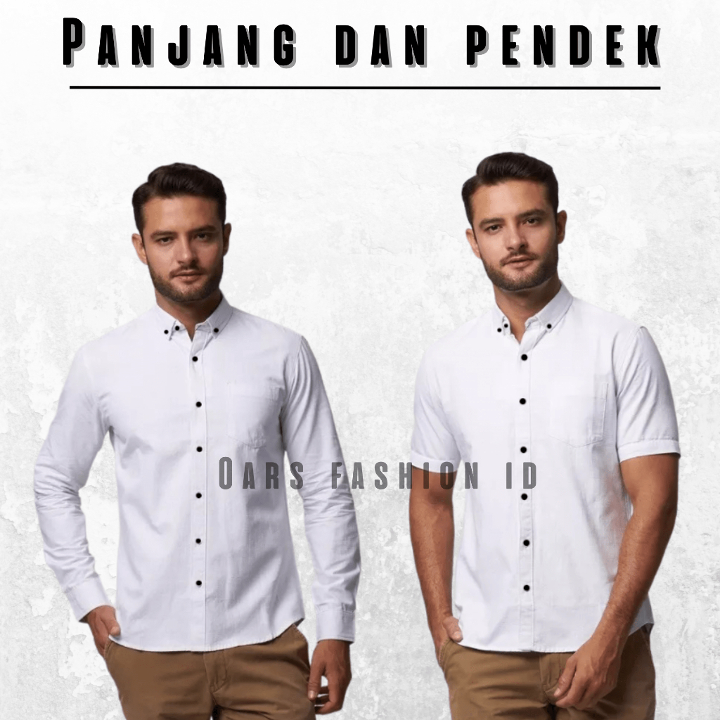 kemeja casual pria putih polos lengan panjang dan pendek slimfit kantor jumbo