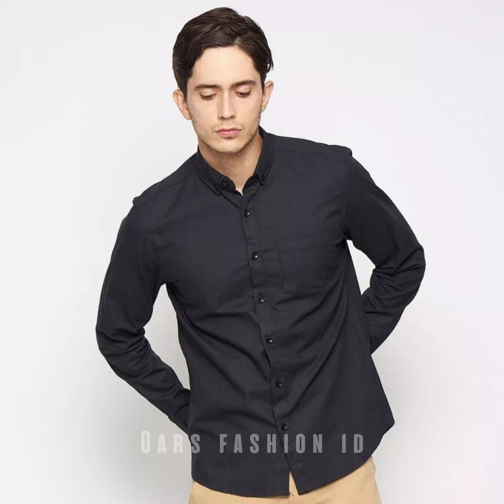 kemeja hitam polos pria lengan panjang dan pendek - kemeja kantor - kemeja casual - kemeja jumbo murah