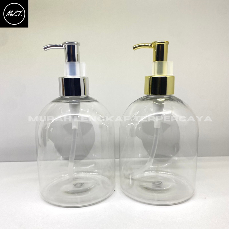 BOTOL PUMP 500ML OVAL TABUNG CLIP OIL GOLD SILVER BOTOL KOSONG 500 ML