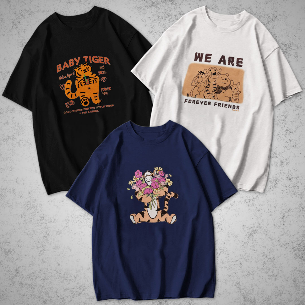 OTD T-shirt Oversized Unisex l Kaos Oversize S24 Tigger And Friend hitam lembut  pria  wanita  baju 