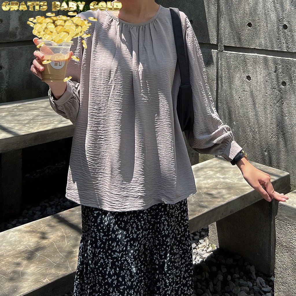 FREE GOLD Atasan Wanita Risa Blouse Bluse Jumbo Dengan Gaya Korean Style, Baju Oversize Crinkle Airf