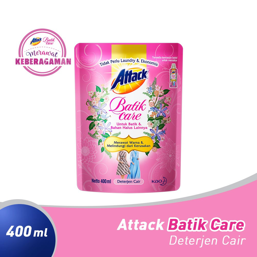Attack Deterjen Cair Batik Care Pouch 400ml - Sabun Cuci Baju / Detergen Pembersih Pakaian - Untuk B