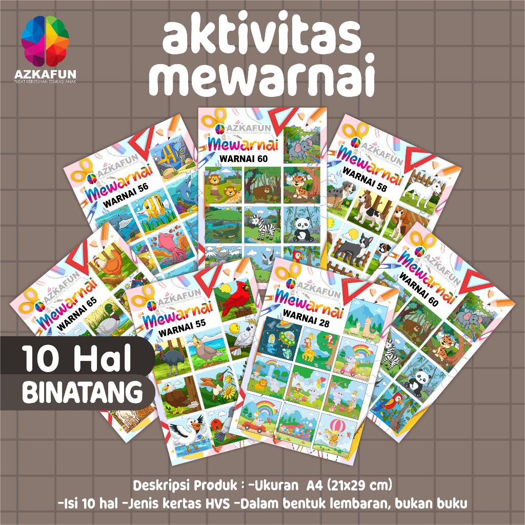 Lembar Belajar Mewarnai Binatang dan pemandangan - Worksheet Anak - Belajar mewarnai