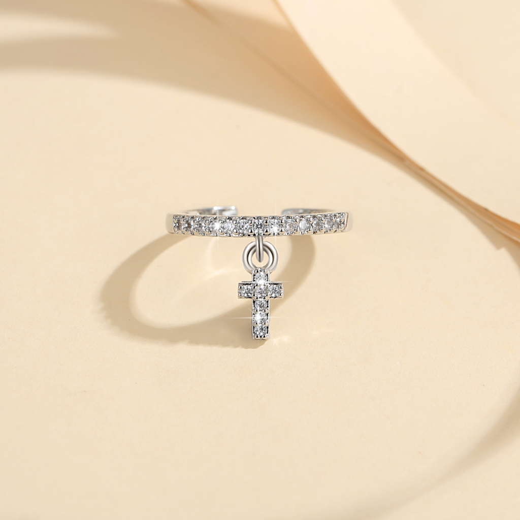 Y166 【Barang spot】Cincin Titanium Salib Titanium Steel Ring Korean Cold Wind Ins Retro Open Ring Female Index Finger Jewelry