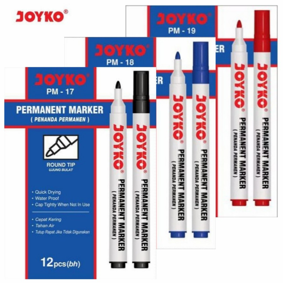 

1 LSN / 12 PCS Joyko Permanent Marker Spidol Round Tip PM-17~18~19