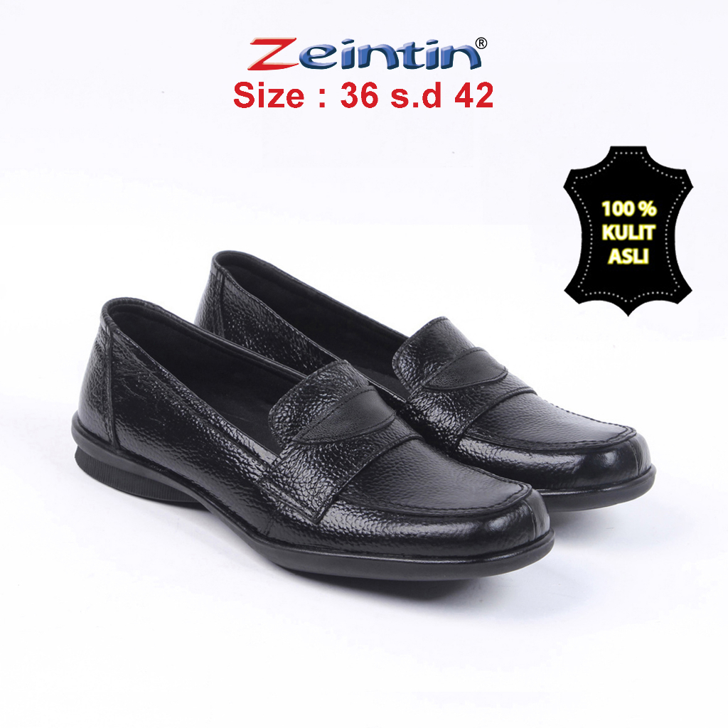 Zeintin - Sepatu Pantofel Wanita Zeintin BJ  Bahan Kulit Hitam Formal Wanita