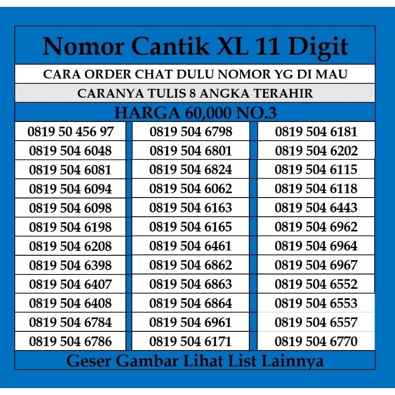 Nomor Cantik XL 11 Digit