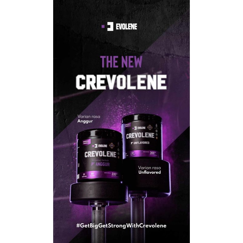 EVOLENE CREVOLENE CREATINE RASA ANGGUR | Creatine 330gr 60 Serving | Creatine 165gr 30 Serving | Pre