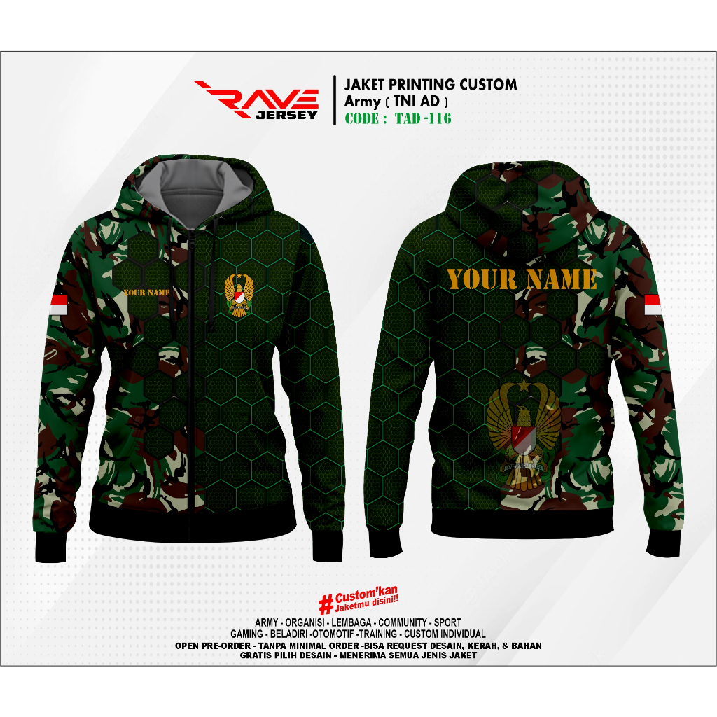 JAKET TNI AD JAKET TENTARA SESI 4 FULL PRINTING SUBLIMATION CUSTOM (DESAIN SUKA SUKA)