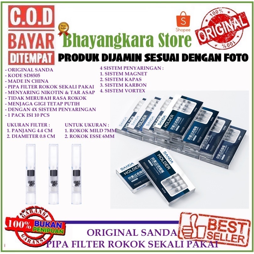 IMPOR SANDA SD8505 PIPA FILTER SARINGAN ASAP SEKALI PAKAI 4 SISTEM PENYARINGAN ISI 10 UNTUK 7MM DAN 6MM