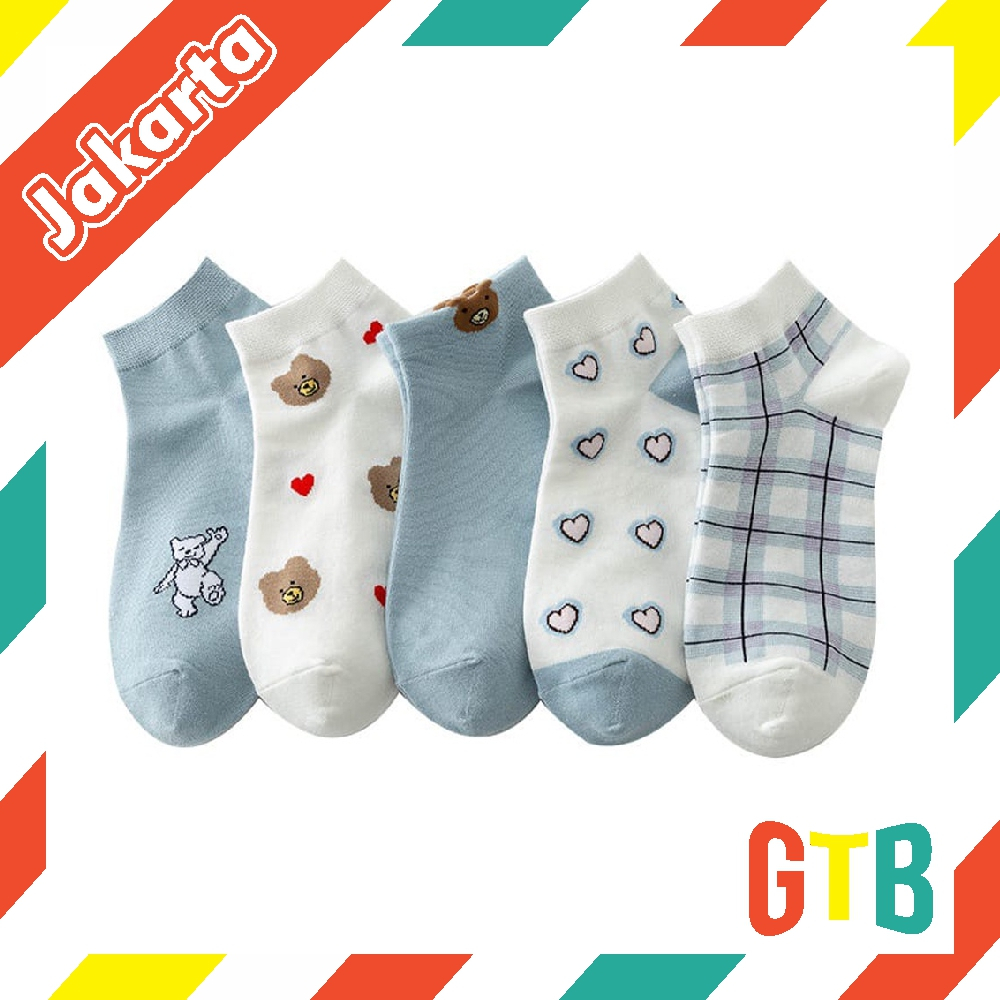 ❤️GTB❤️ Kaos Kaki Motif Beruang Bear Biru Blue Fashion Pendek Ankle Semata Kaki Socks Korean Model Cute KK088