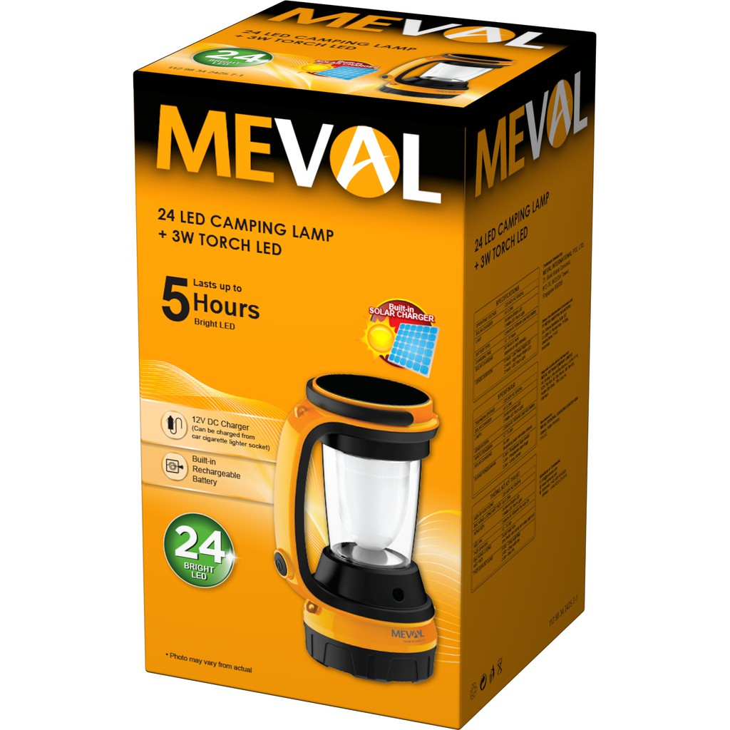 Lampu Kemah 24 LED Camping Lamp + 3W Senter + Panel Surya, Warna Putih MEVAL