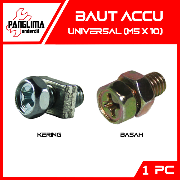 Baut Accu M5 x 10 mm Universal Kering Basah untuk Semua Jenis Motor 5 x 10 5 x 10mm Baud Mur Kotak Bolt Aki Acu Bulat Bulet  5x10