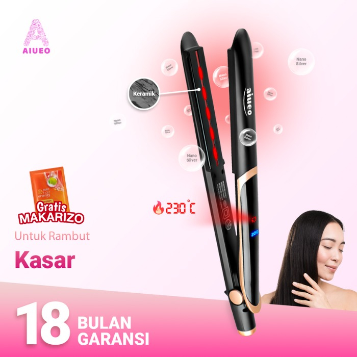 [GARANSI 18 BLN] • Catokan Rambut Curly Hair Straightener AIUEO 2219 Alat Meluruskan dan Keriting Rambut Infrared - Warna Hitam