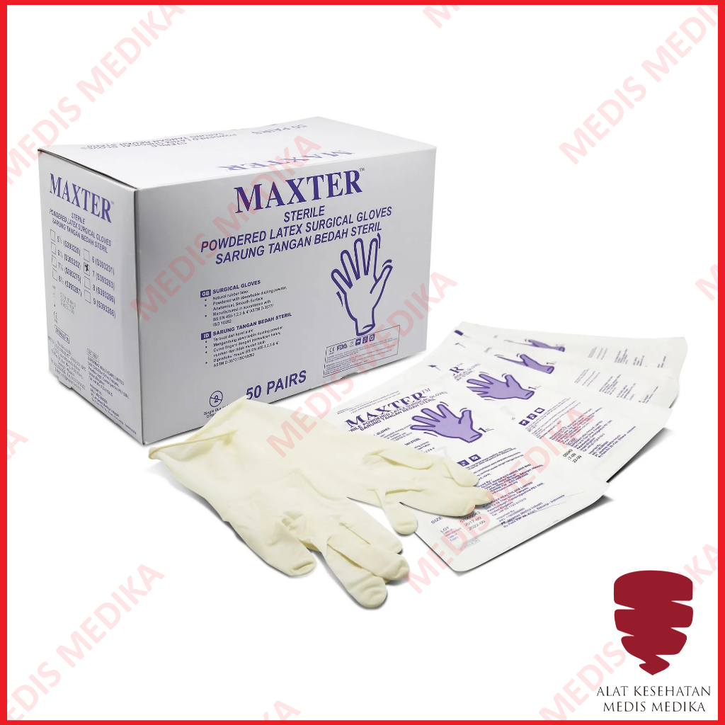 Maxter Sarung Tangan Ukuran 6,5 7 7,5 8 8,5 Sterile Handscoon Steril Handscon Handskun S M L XL Ecer