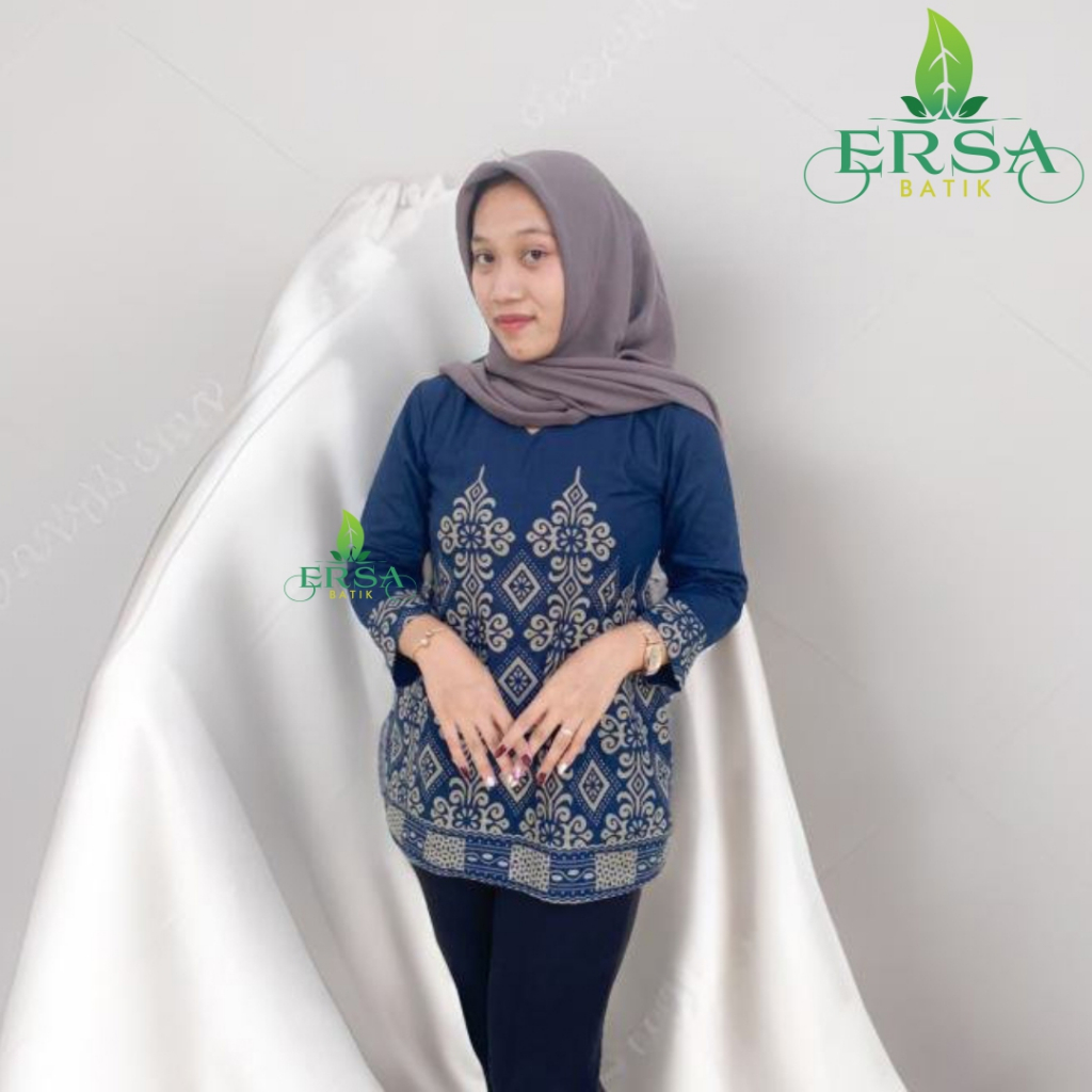 BLOUSE BLUS ATASAN WANITA NGANTOR PREMIUM KATUN PRIMA BIRU DONGKER