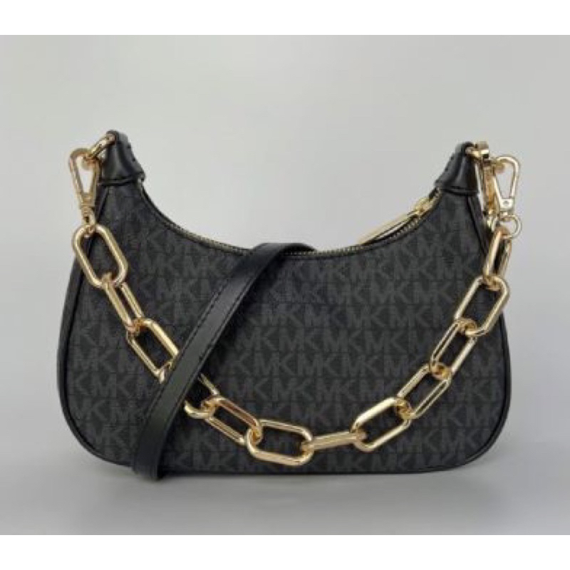 K-M Michael Kors 2219 Cora Medium Zip Pouchette In Black Signature