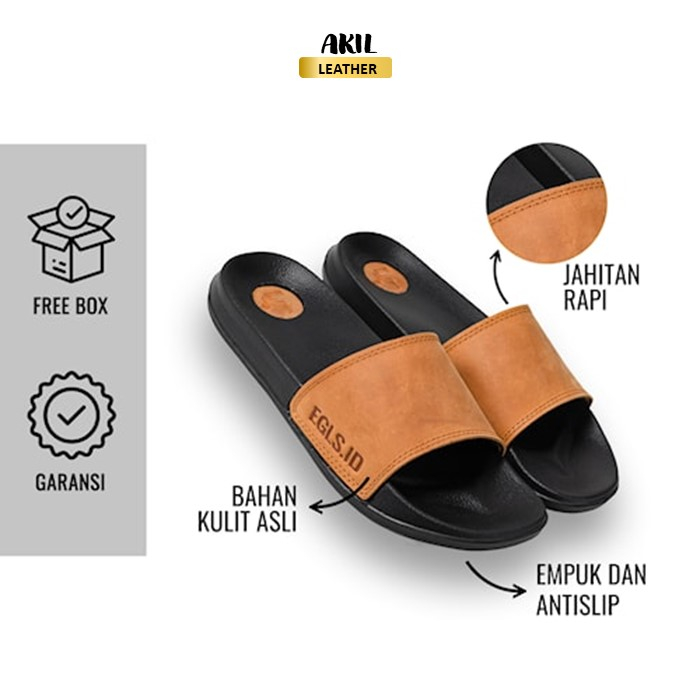 Sandal Slop Kulit Pria Sendal Slide Wanita Egls Riley Premium Leather Slip On Bahan 100% Kulit Sapi Asli Original Cowok Keren Terbaru Free Grafir Nama