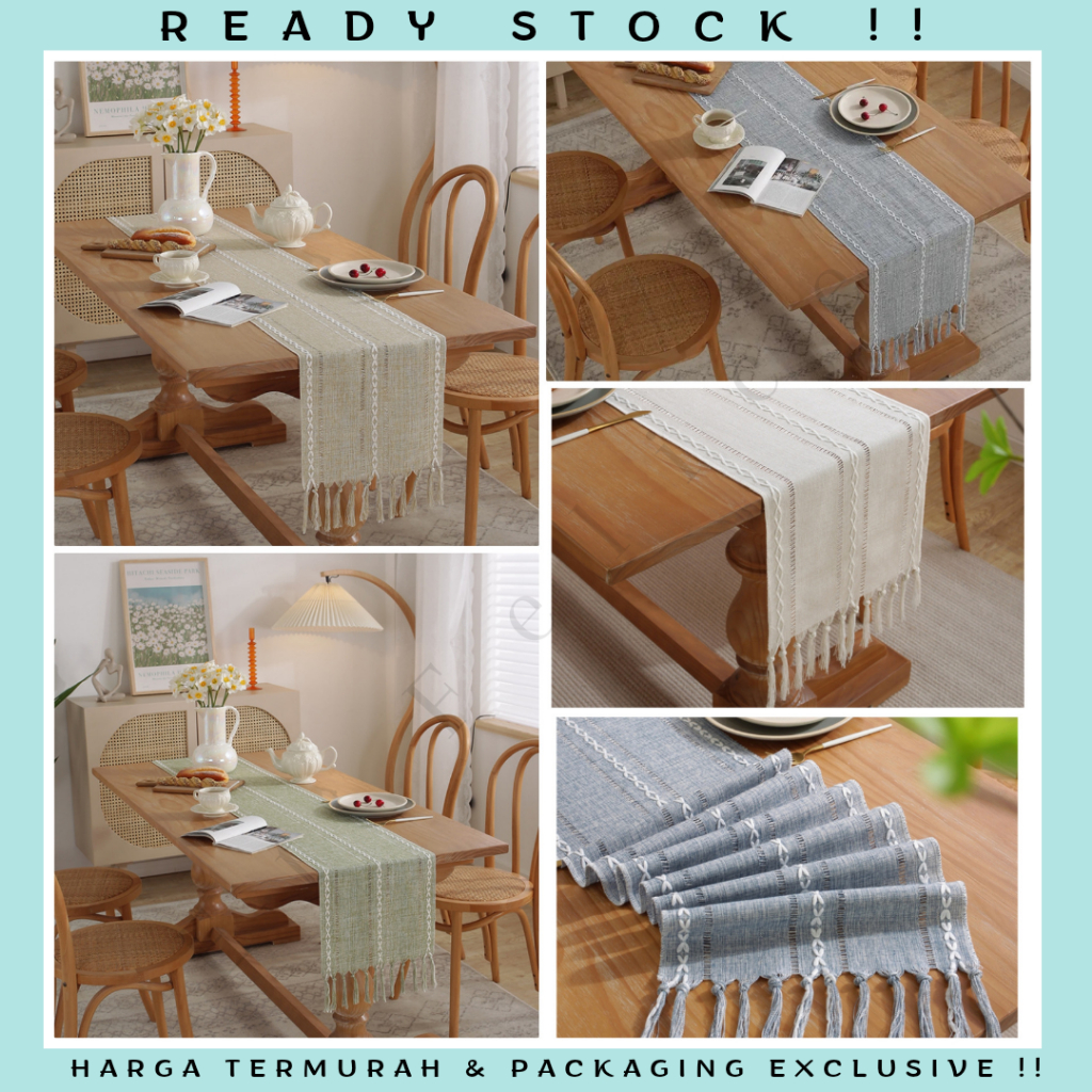 Tassel Table Runner / Taplak Meja Makan Tamu Rajut Simple Macrame Aesthetic Scandinavian Renda