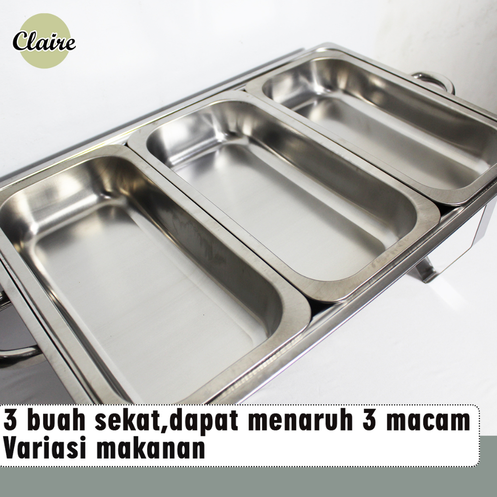 Prasmanan Jumbo 3 Sekat Set Wadah Saji Stainless Steel / Fast Food Dish Prasmanan 11 Liter