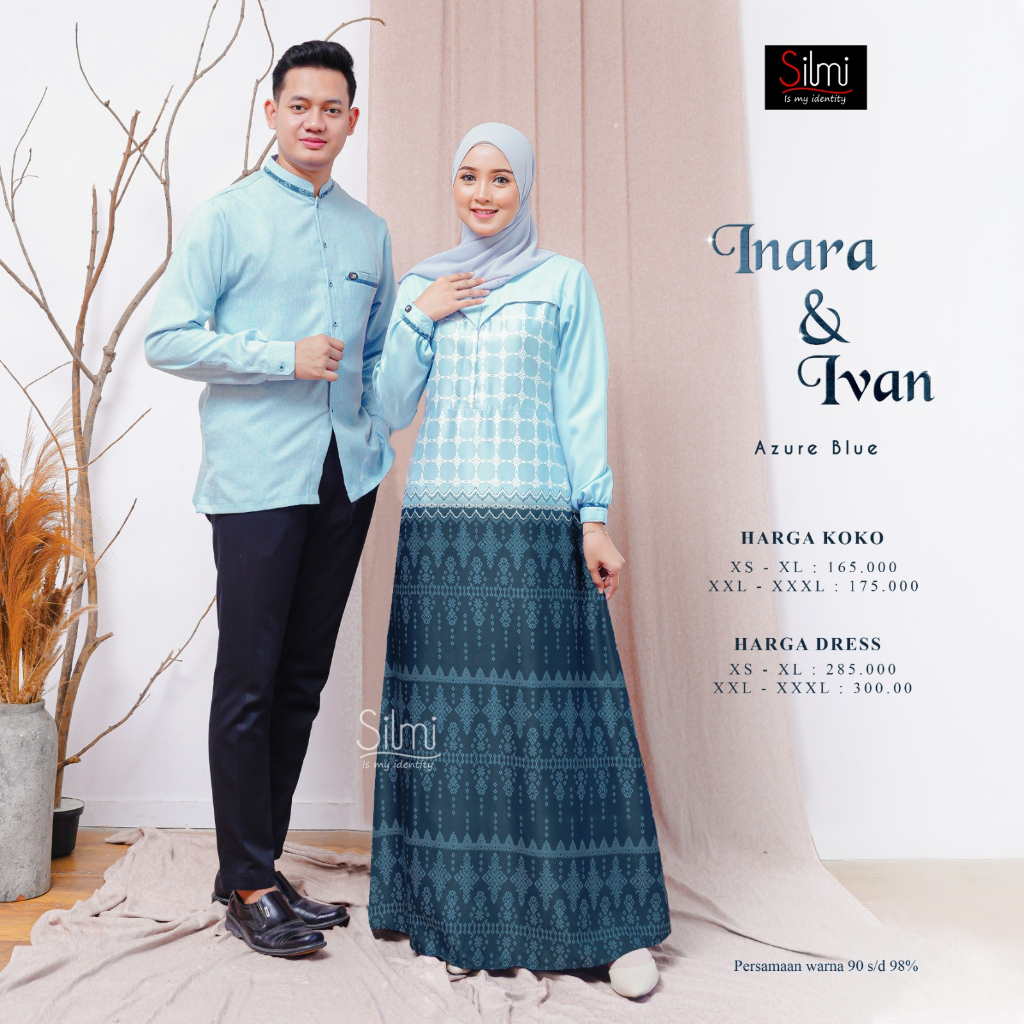 SERAGAM COUPLE IVAN INARA AZURE BLUE BY SILMI FASHION BAJU BUSANA MUSLIM BAHAN KATUN MADINAH DIOR SI